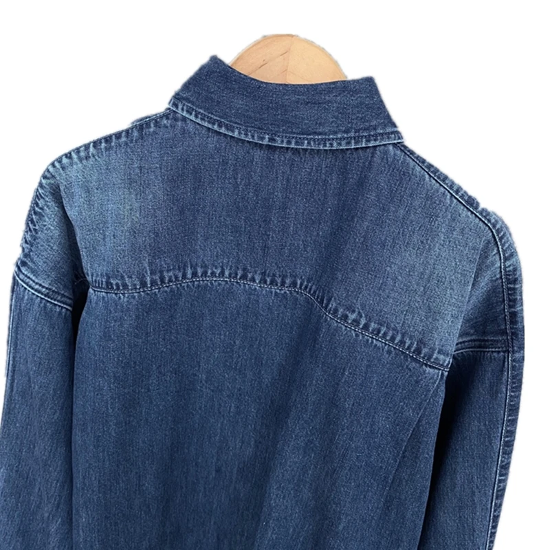 Женская джинсовая рубашка свободного кроя 100% хлопок воротник-поло вышивка на