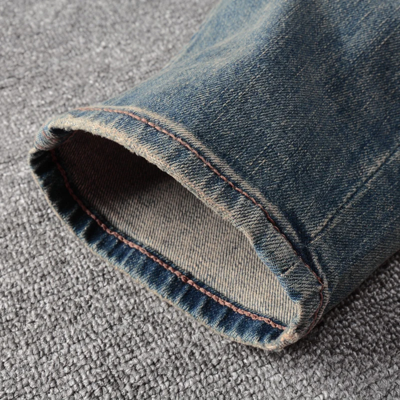 Fashion Designer Men Jeans High Quality Retro Blue Stretch Slim Fit Ripped Jeans Men Casual Trousers Vintage Denim Pants Hombre