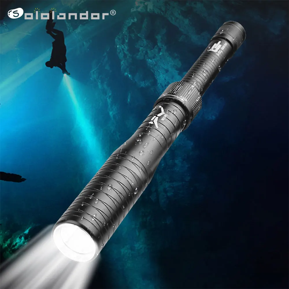 

Sololandor New T6 strong light diving flashlights with a rescue diving light to go to sea T6 diving flashlight