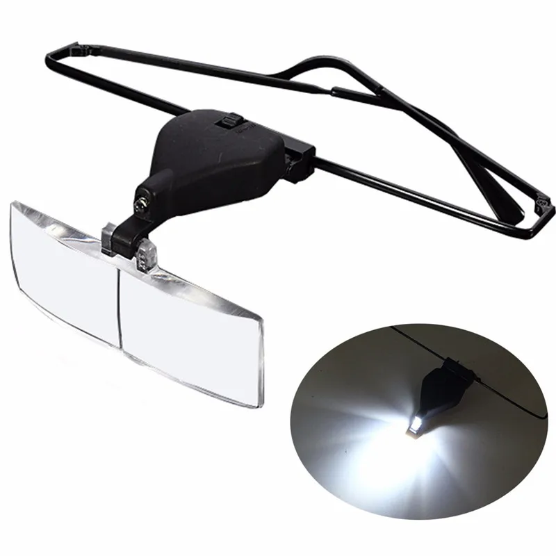 Headhold Magnifier Magnifying Glass Reading Eye Repair Magnifier LED Light 1.5/2.5/3.5 With 3pc Glasses Loupe Optical Lens