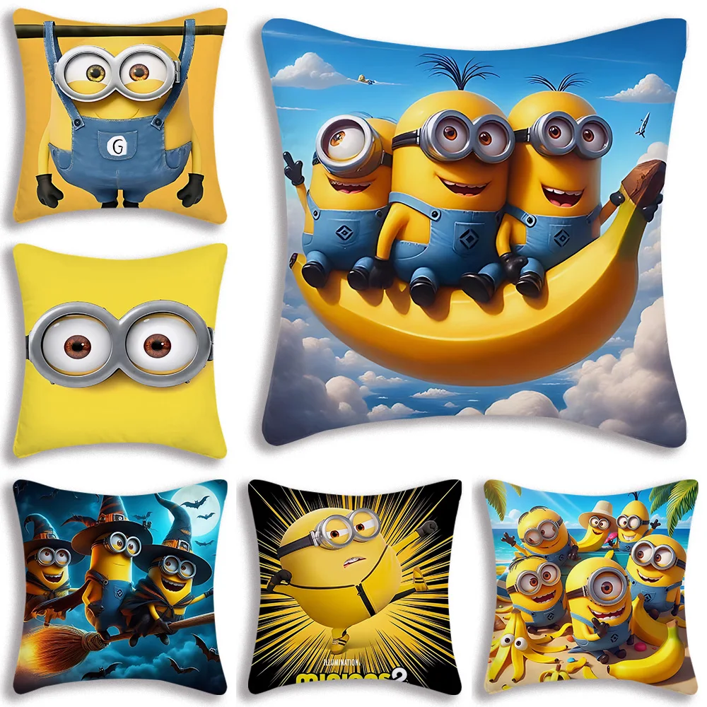 Pillow Covers Cartoon Funny For M-Minionss Sofa Decorative Home Double-sided Printing Short Plush Cute Cushion Cover