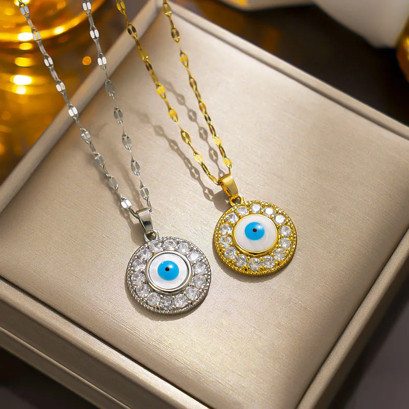 

Devil's Eye Titanium Steel Pendant Necklaces For Women Trendy Gold Color Chain Y2K Vintage Jewelry Aesthetic Accessories