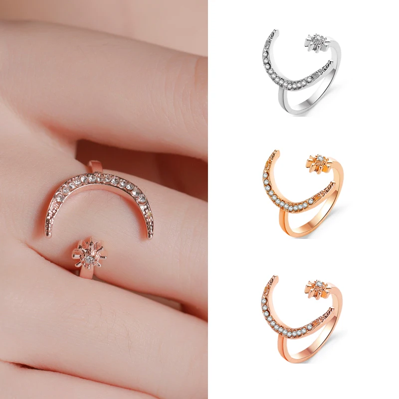 

2022 Simplicity Moon lnlaid Zircon Design Engagement Rings For Women Female Wedding Jewelry Accessories Gift Fashion Women Rings