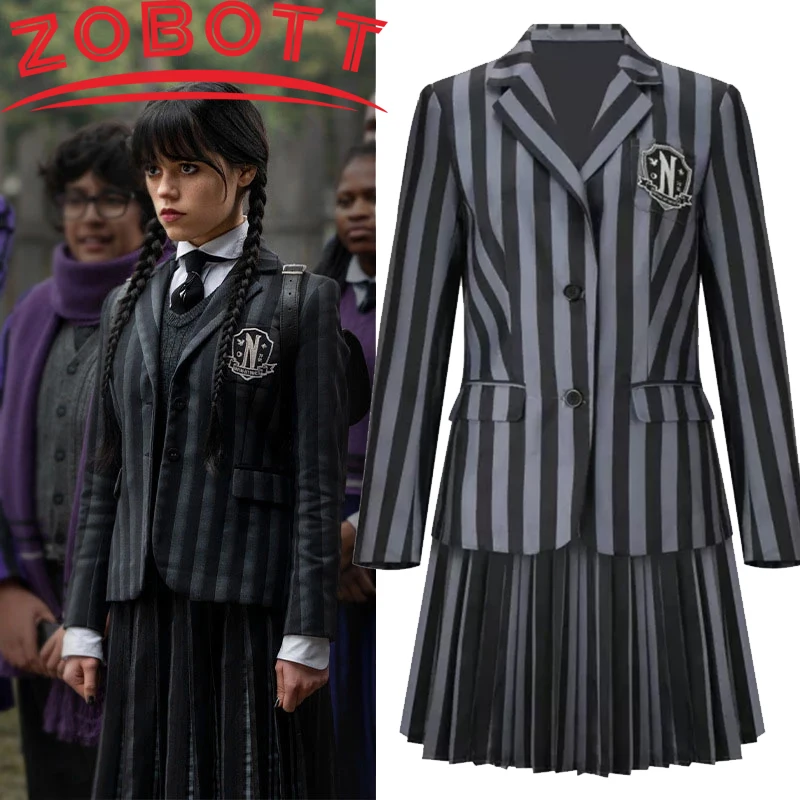 

Women The Addams Family Family Cosplay Teenagers Girls Wednesday Addams Nevermore Academy Black School Uniform Costume
