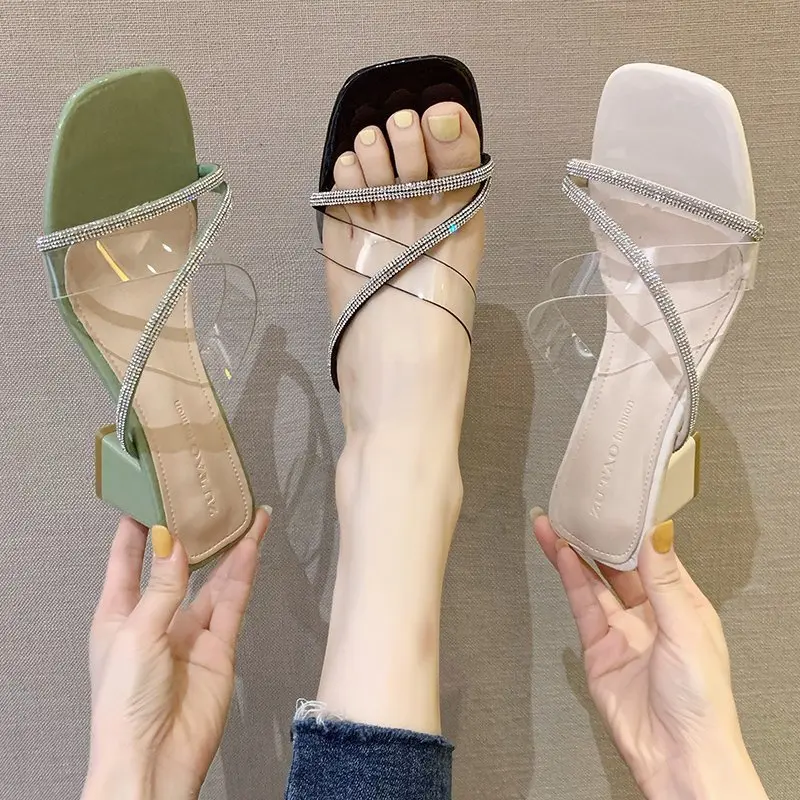 

Womens Shoes Transparent Crystal Crystal Sandals Women Summer Wear Fashion 2023 New Fairy Wind Sandals Thick Heels Sandals
