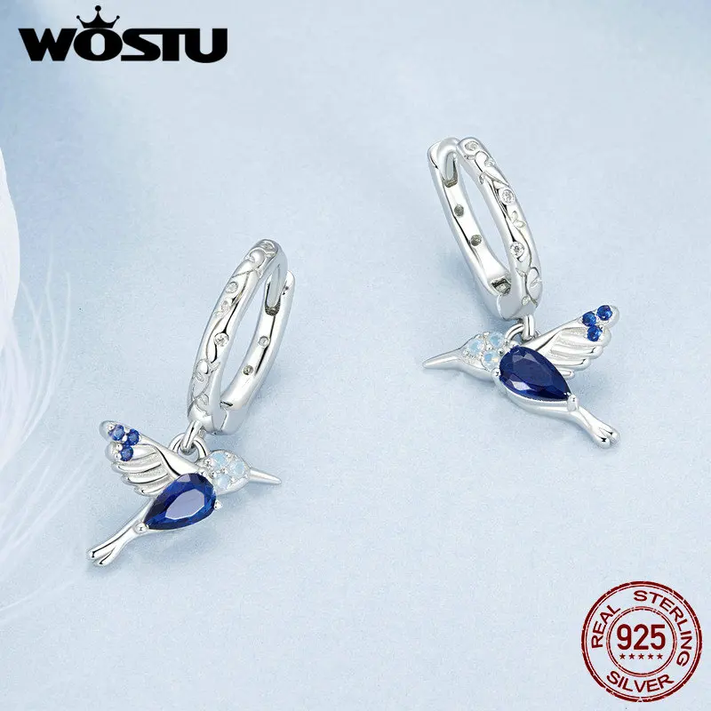 Женские серьги-подвески в виде Колибри из серебра 925 пробы