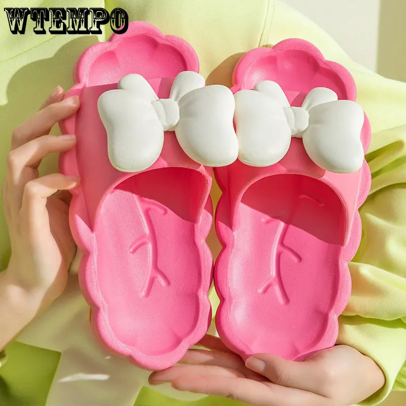 WTEMPO Cute Bow Slippers Lightweight Anti-slip Sandals Female Summer Korean Style Indoor Home Bathroom Soft Shoes Dropshipping