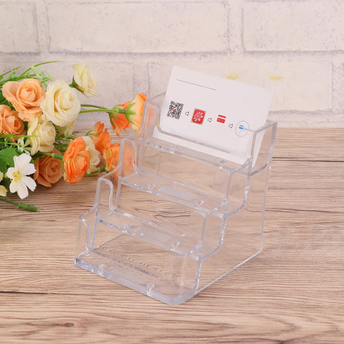 

Best Promotion Four Pockets Clear Desktop Office Counter Acrylic Business Card Holder Stand Display Fit For Office School