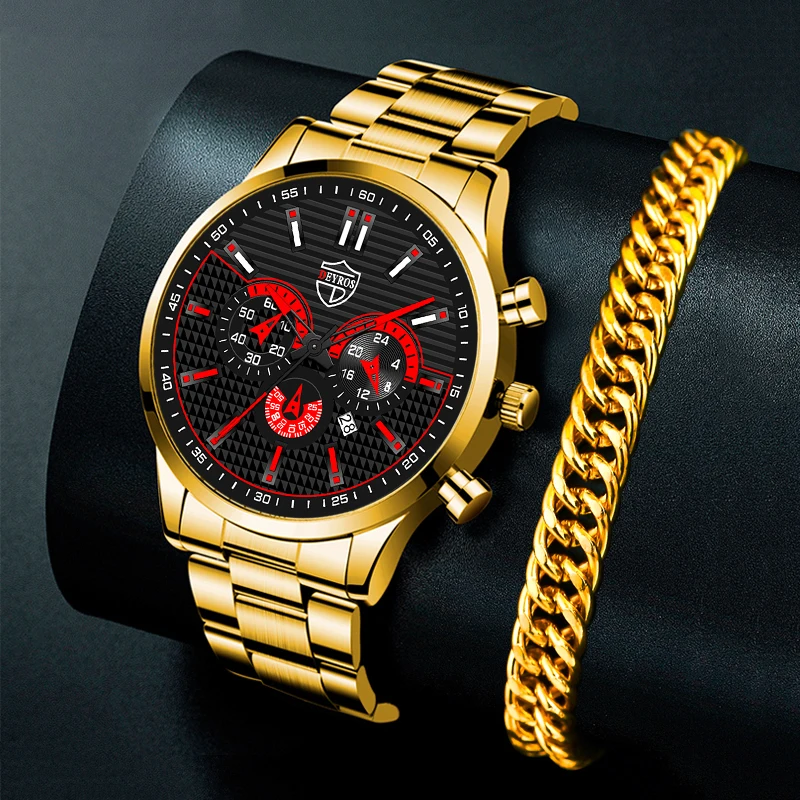 

Часы наручные мужские кварцевые в деловом стиле, роскошные модные, с календарем, датой, браслетом, из нержавеющей стали, 2022