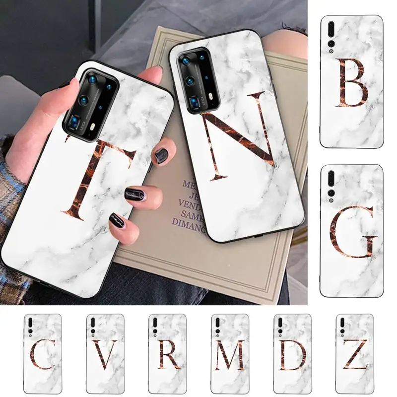 

Marble Texture Letter Phone Case for Huawei P30 40 20 10 8 9 lite pro plus Psmart2019