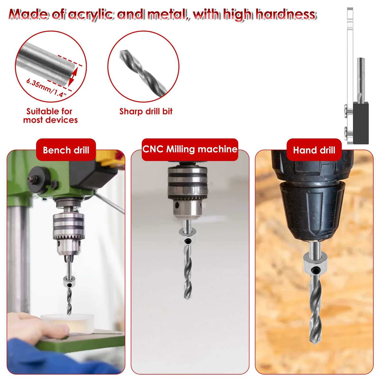 Набор приспособлений для сверления отверстий в деревообработке акриловый