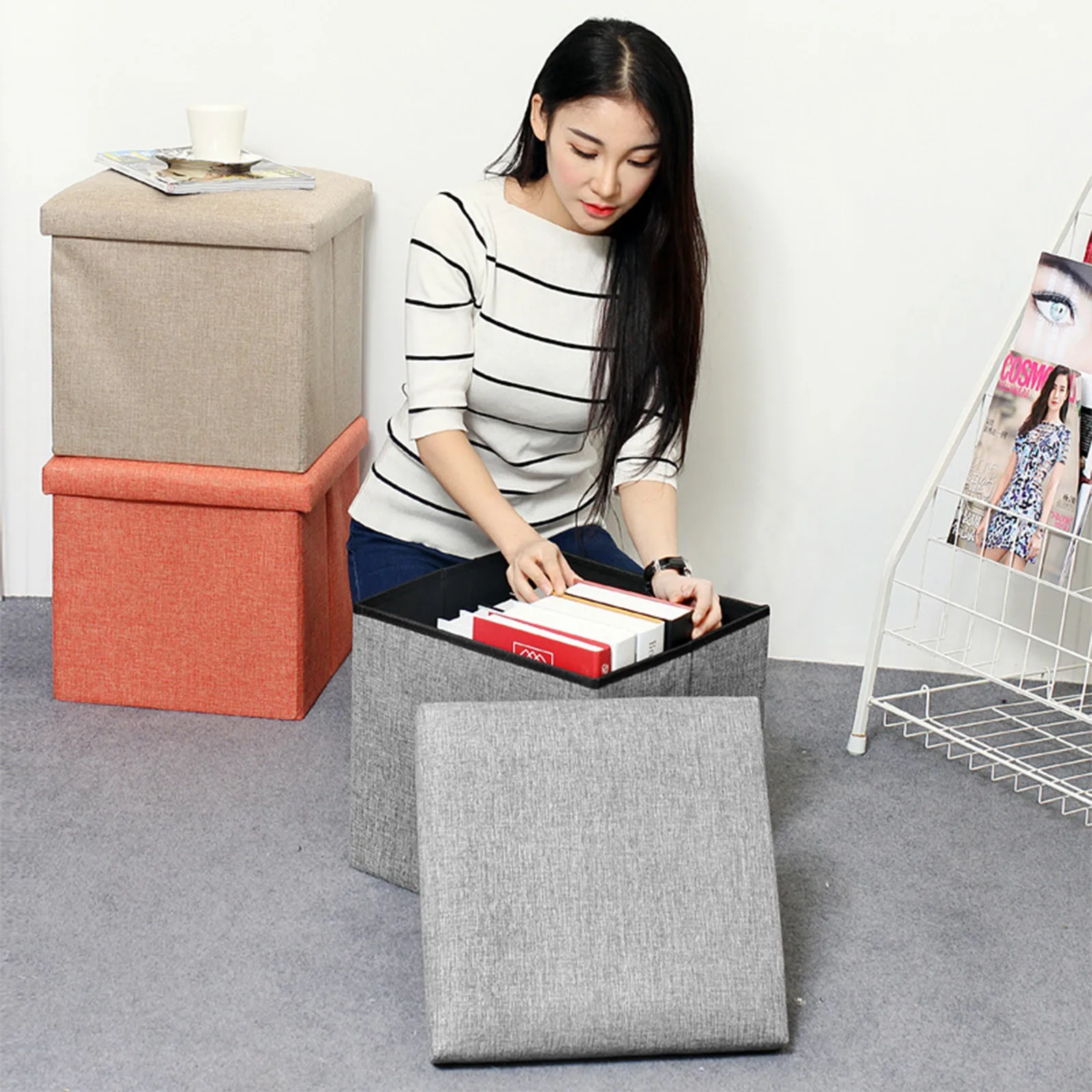 

Folding Ottoman Storage Toy Box Pouffe Seat Stool Home Footstool Storage Bench Storage Closet Organizer for Clothes