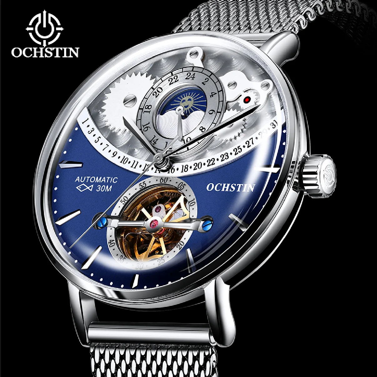 

OCHSTIN Men's Mechanical Automatic Watch Top Brand Luxury WristWatch Business Watches Waterproof Stainless Steel Strap Clock