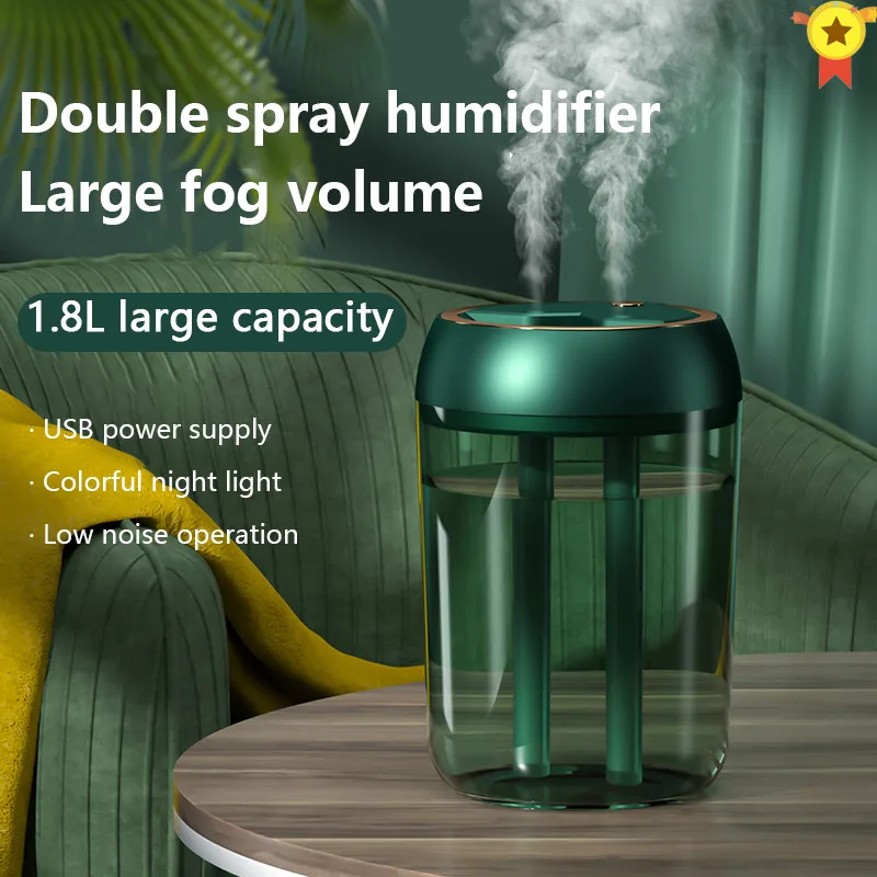 

1800ML USB Air Humidifier For Office Home Double Spray Port Essential Oil Aromatherapy Diffuser Cool Mist Maker With Light