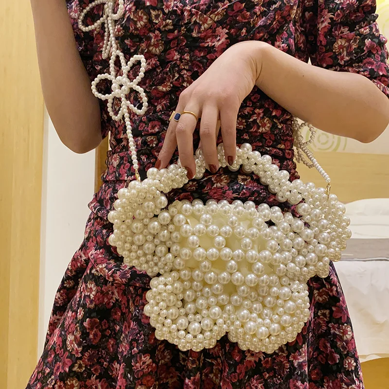

2022 Luxury Handmade Pearl Beads Tote Bags Flower Shoulder Bags Purses