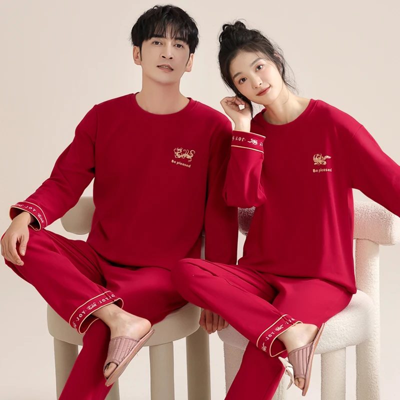 Новейший весенне-осенний пижамный комплект для пар Симпатичная хлопковая