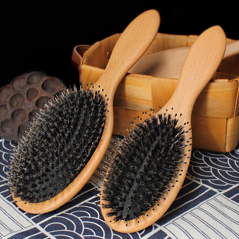 

Soft Wood Boar Bristle Hair Brush Hairbrush Scalp Detangling Smoothing Paddle Hair Comb For Curly Thick Wet Dry Hair Woman Men