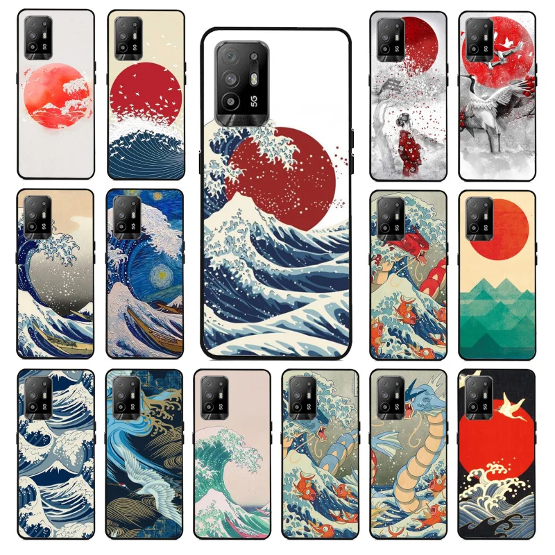 

Wave Moon Art Japanese Crane Style Phone Case for OPPO A54 A74 A94 A53 A53S A9 A5 A15 A91 A95 A73 A31 A52 A93 A92