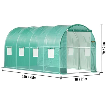 VEVOR Walk-in Tunnel Greenhouse Galvanized Frame & Waterproof Cover 15x7x7/10x7x7/20x10x7/12x7x7 ft Greenhouses & Cold Frames 6