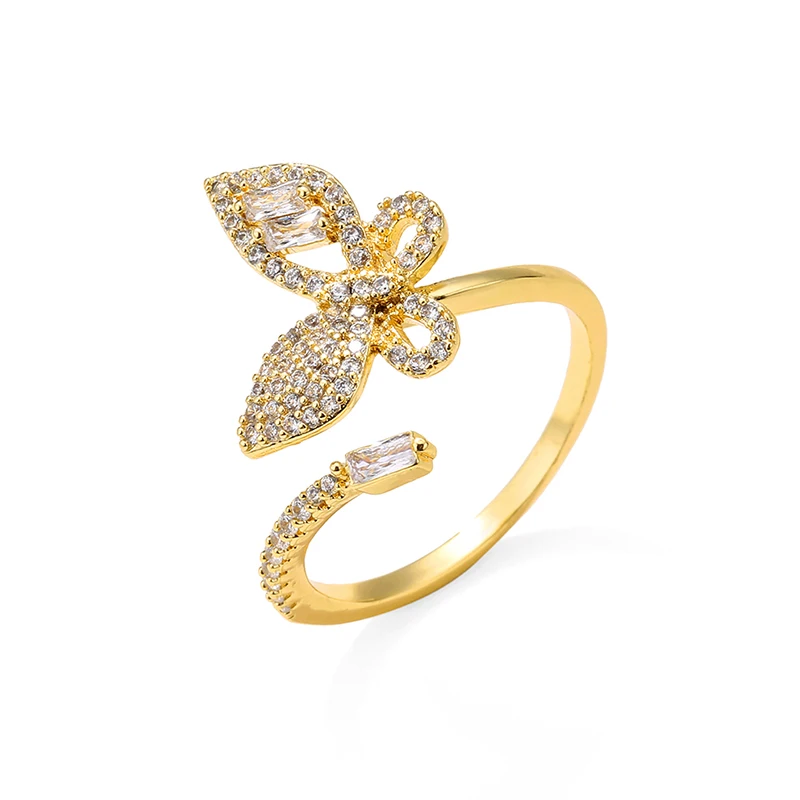 

Trendy Shining Butterfly Adjustable Opening Rings for Women Gold Silver Color Zircon Crystal Party Hand Accessories Jewelry