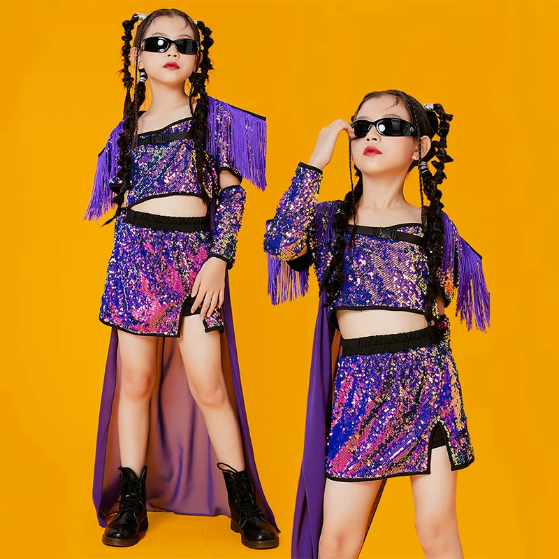 

Детский сценический костюм DNV16812, костюм для девочек с бахромой и блестками, одежда для джазовых танцев в стиле хип-хоп, праздничный наряд для выступлений