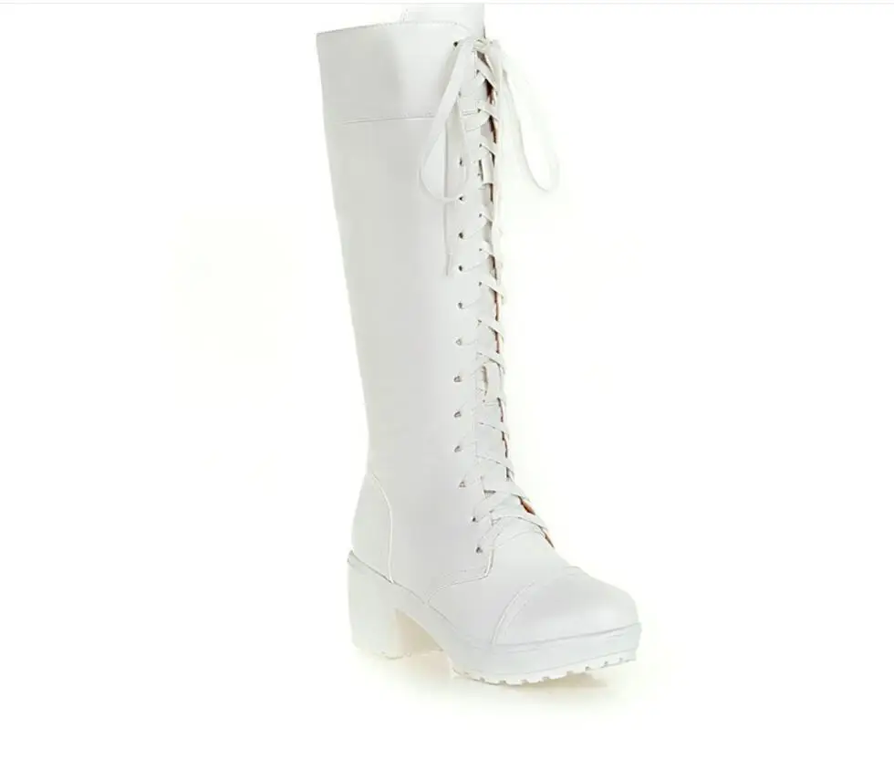 Women Over The Knee Boots Pu Leather Warm High Shoes for Women Casual Lace-Up Keep warm Pointed Toe Elasticity Boots Large size