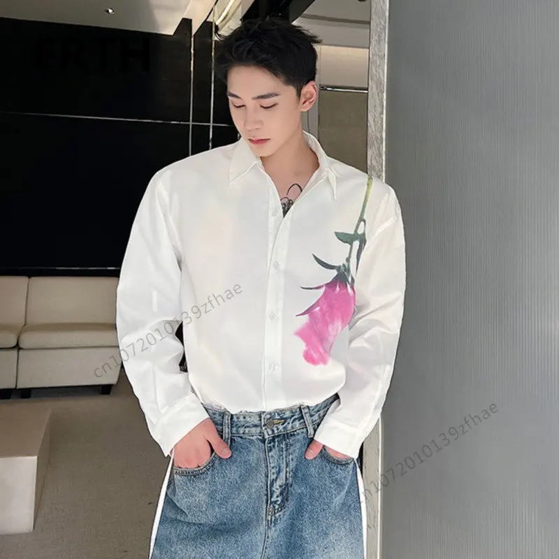 

Рубашка ERTH мужская с длинным рукавом, повседневный Свободный Топ с принтом роз, модная однобортная одежда с лацканами, весна 2023