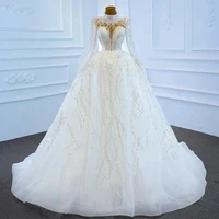 Luxury Real Image Wedding Dress Ball Gown Fluffy Full Sleeve Lace Beading Crystal Appliques 2022 New Design Bridal Dress
