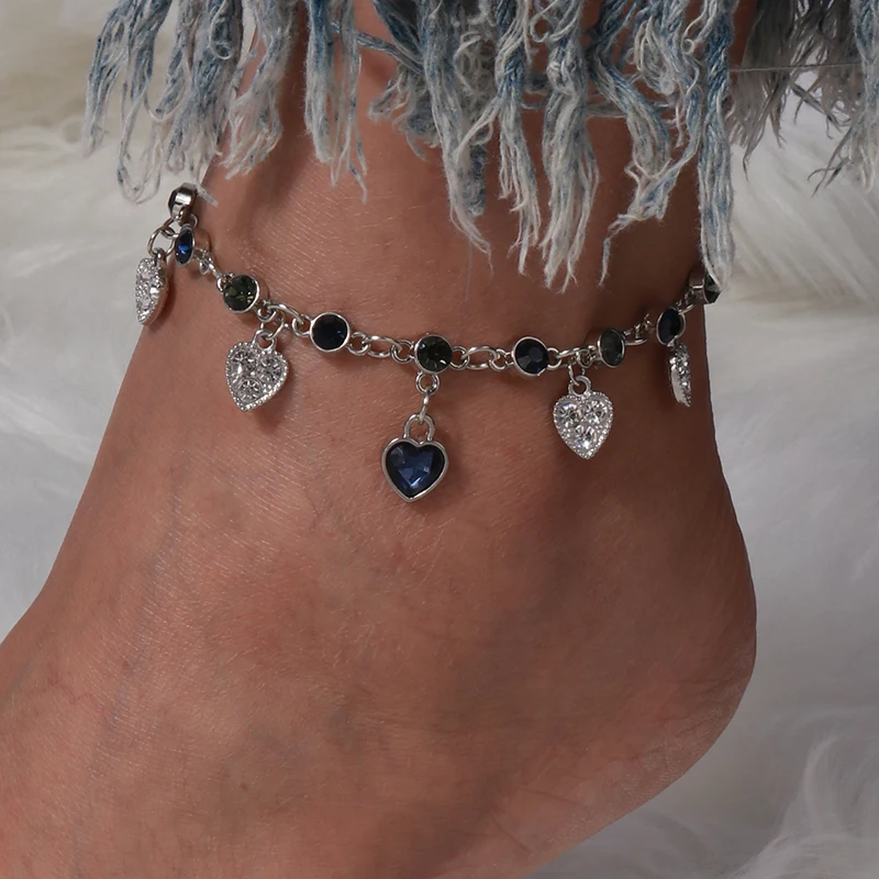 

Fashion Crystal Love Heart Anklet for Women Summer Beach On Leg Foot Anklet Bracelets Girls Holiday Jewelry Accessories