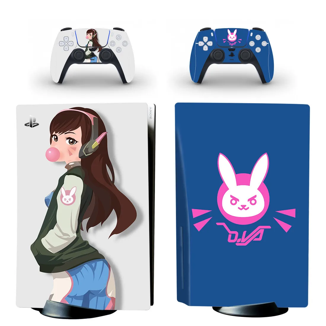 Anime Cute Girl DVA PS5 Standard Disc Sticker Decal Cover for PlayStation 5 Console and 2 Controllers PS5 Disk Skin Vinyl