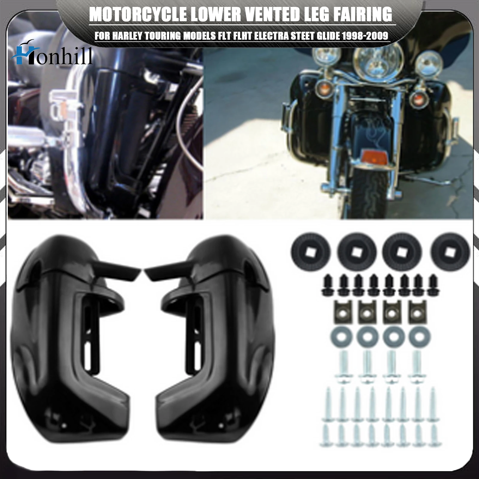 

Honihll Motorcycle Left & Right Lower Vented Leg Fairing For Harley Touring Models FLT FLHT Electra Steet Glide 1998-2009