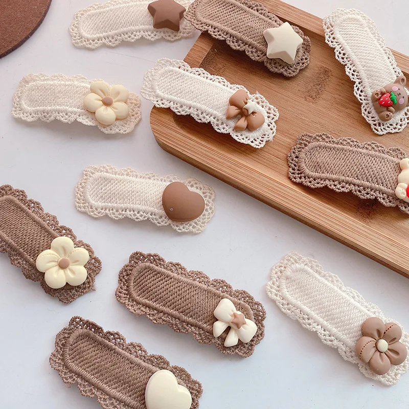 2pcs/lot Children Hair Clips Lace Bear Bows Girls Headbands Women Hairpins Baby Hair Accessories Korea 2022 Winter New Fashion