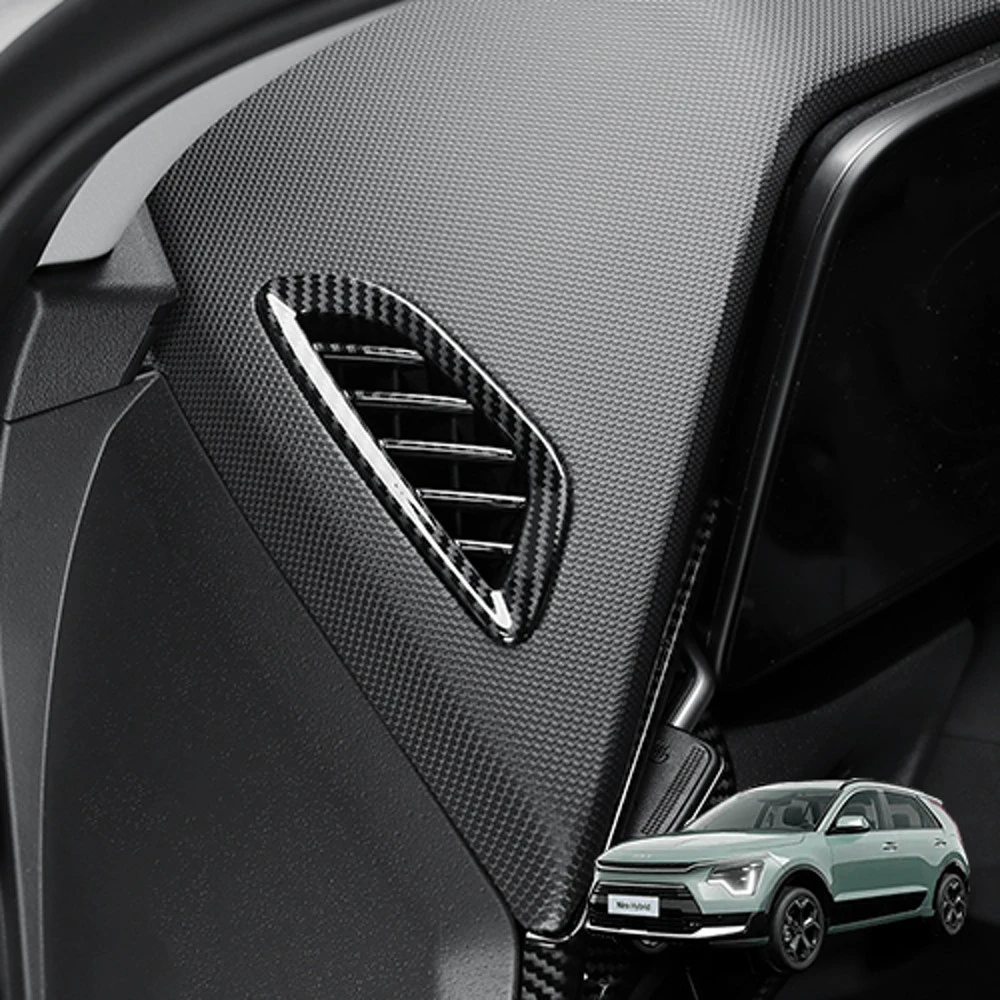 

Carbon Fiber Style Dashboard 2 Defrost Vents Grill Cover Front Air Conditioner Outlet Frame Trim For Kia Niro 2022 2023