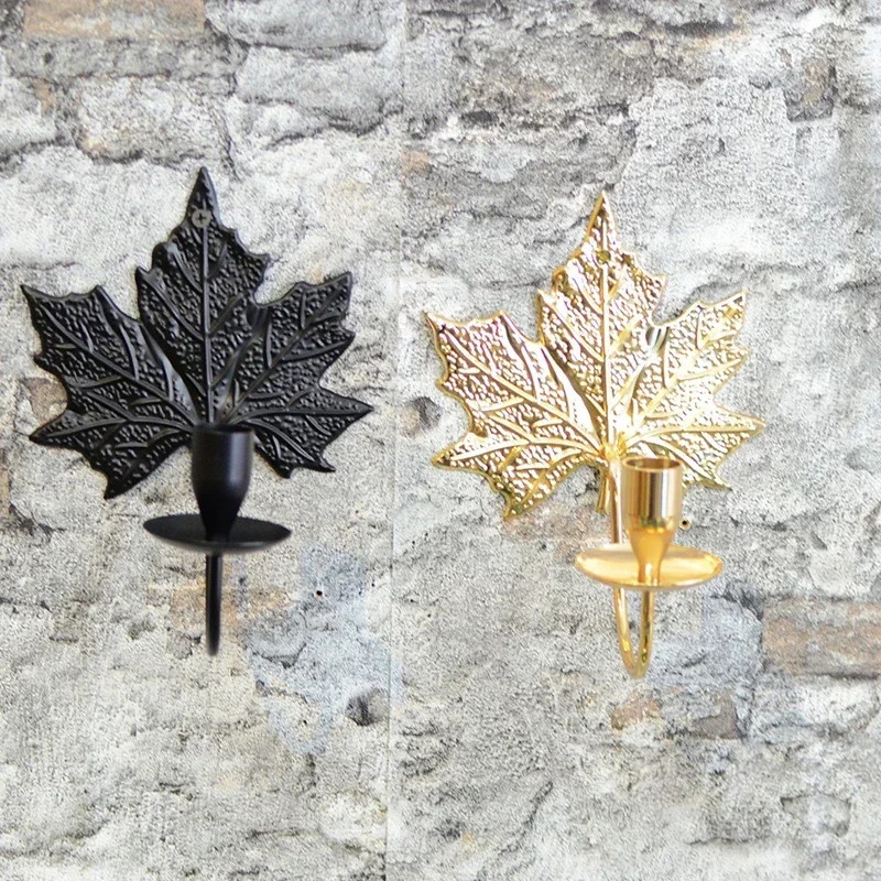 Настенный подсвечник в скандинавском стиле с металлическими кленовыми листьями
