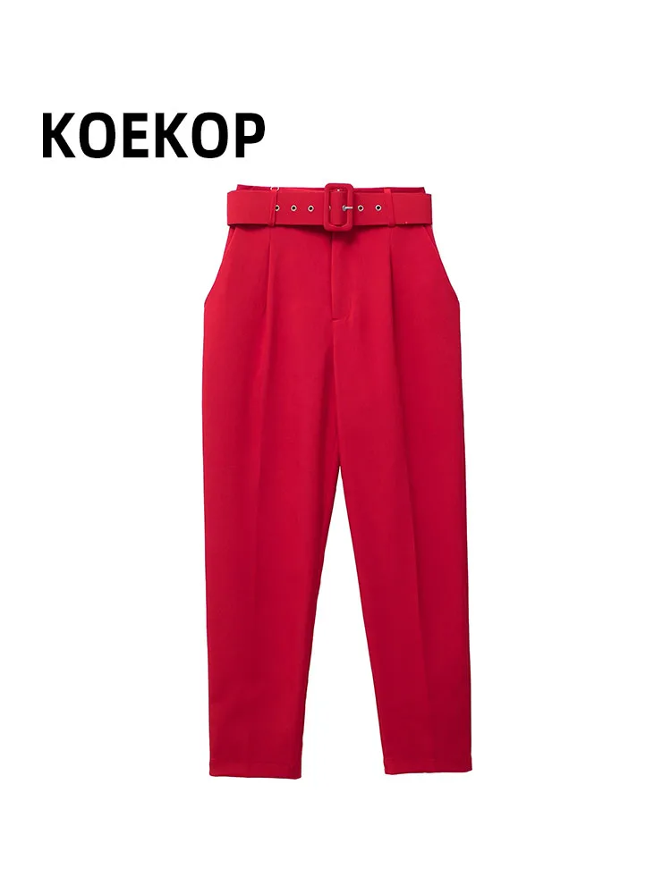 Женские однотонные брюки KOEKOP с поясом - купить по выгодной цене |