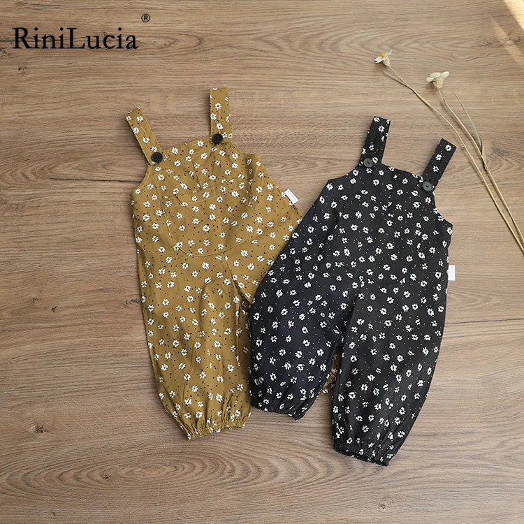

RiniLucia Children Overalls Cotton Floral Print Suspenders Pants Baby Boys Pants Retro Casual Girls Overalls Kids Jumpsuit