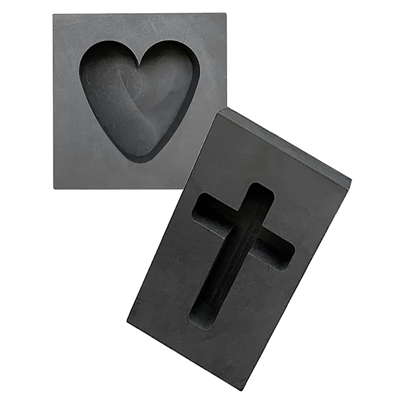 

2 PCS Graphite Ingot Mold Melting Casting Mold for Gold Silver Copper Brass Zinc, Heart Shape & Cross Shape Mold