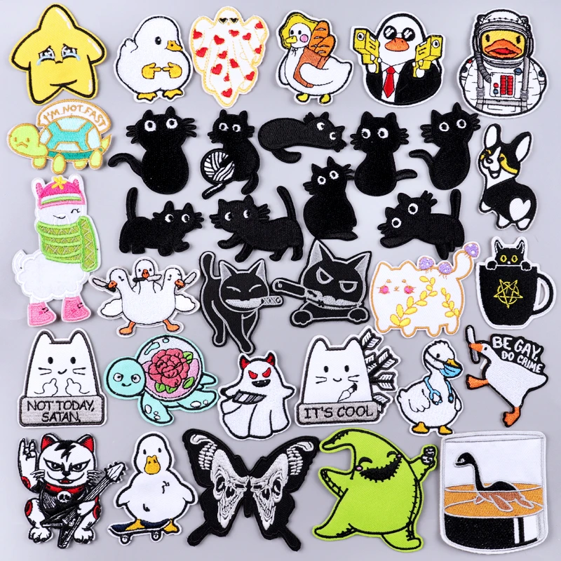 Нашивка с изображением черной кошки патчи для вышивки термоклейкие нашивки