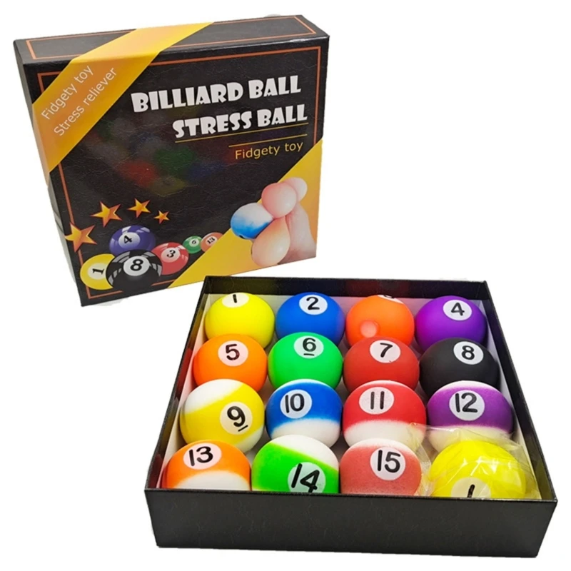 

16PCS Squishy Balls Stress Relief Squeeze Balls Billiard Balls Relieve Pressure