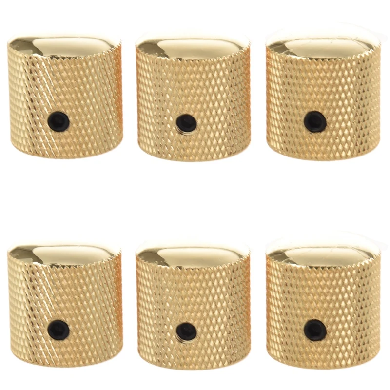 

Hot AD-6PCS Gilded Metal Dome Knobs Knurled Barrel For Electric Guitar Parts Gold