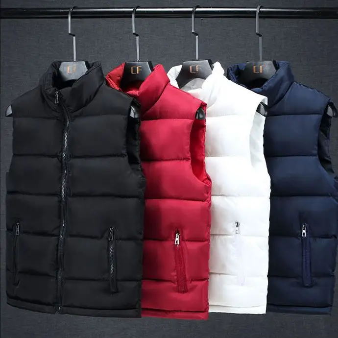 

Men Jacket Sleeveless Vest Winter Fashion Male Cotton-Padded Heating Vest Stand Collar Black Thicken Warm Waistcoats 5XL E785
