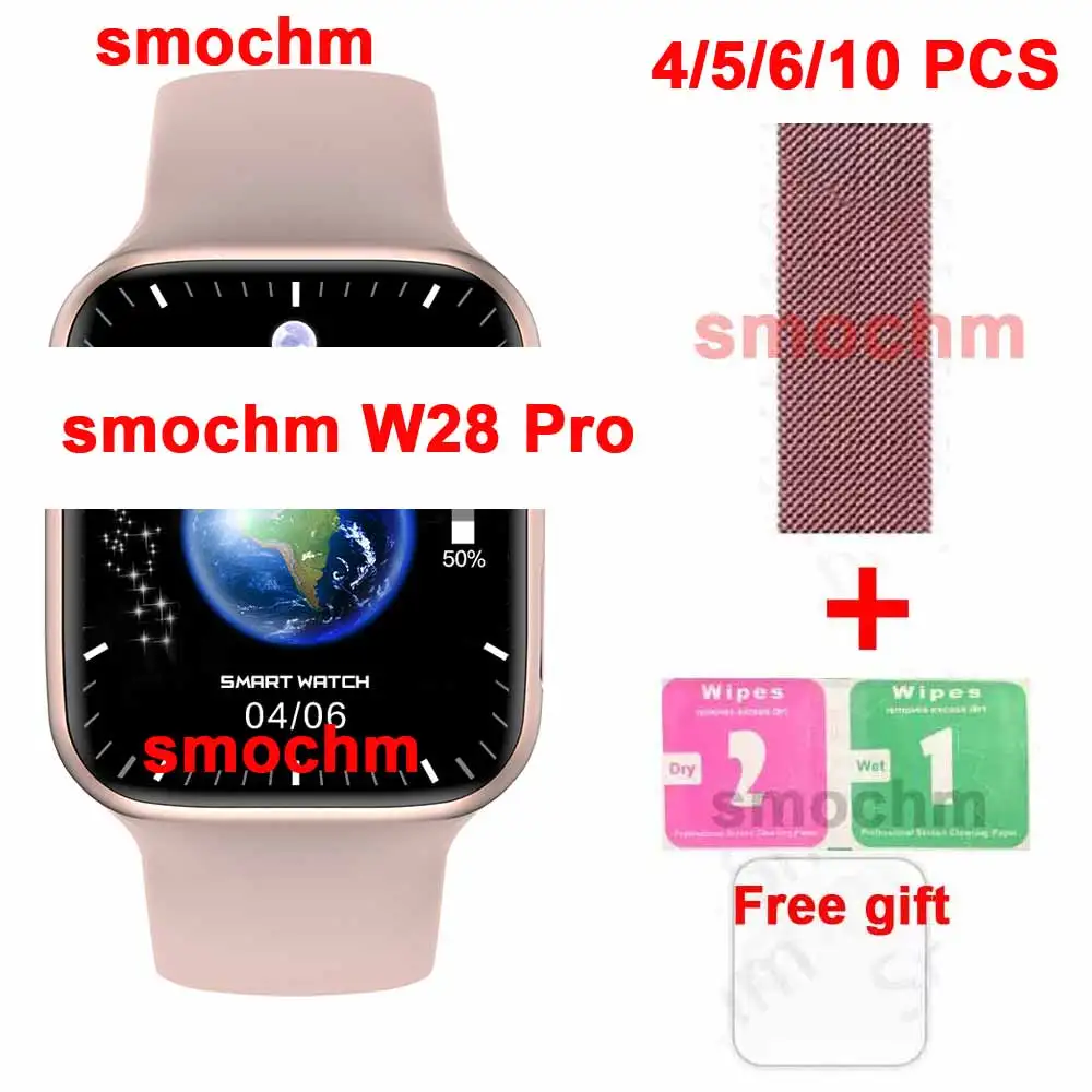 Cena 4/ 5/ 6/ 10 Części/partia Smochm W28 Pro Inteligentny Zegarek 1.95 Wyświetlacz Serii 8 Dostosowane Twarzy 45MM Bezprzewodowa ładowarka Bluetooth Calling