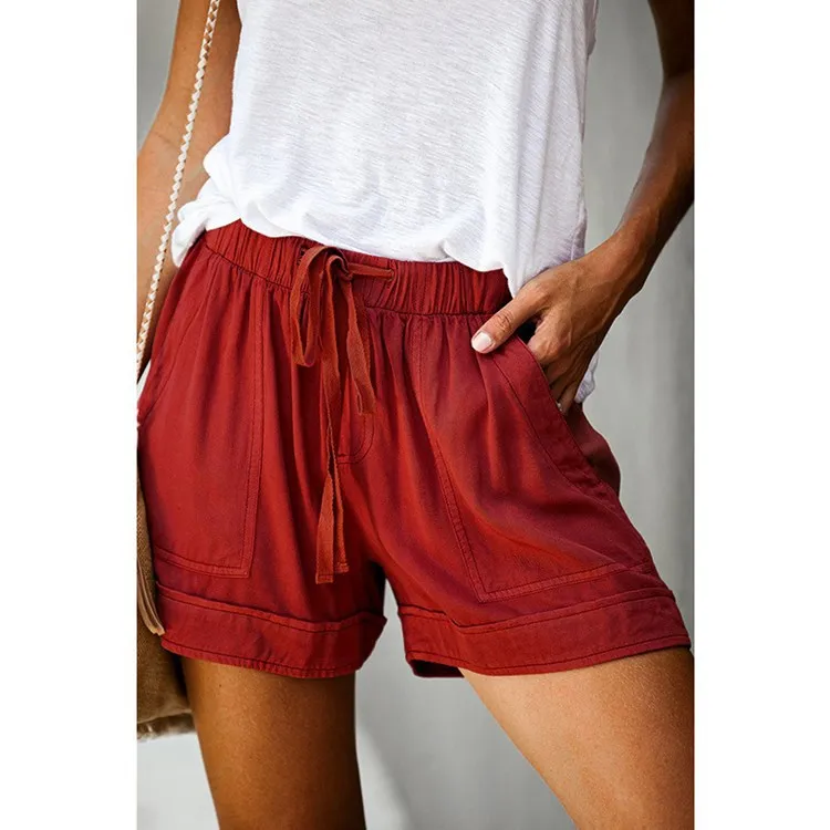 

Женские свободные шорты с карманами, повседневные эластичные шорты на шнуровке с карманами, цвета хаки, коричневый, зеленый, оранжевый, черн...