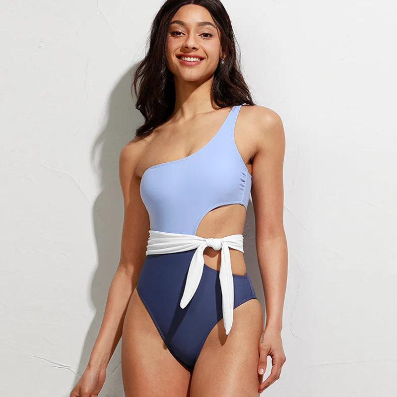 

One Shoulder Beach Splicing Micro Bikini Extreme Sexy High Waist Bikini 2022 Woman Solid Color Luxury Woman Swimsuit Belt Summer