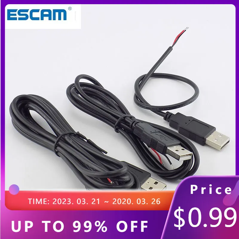 

ESCAM 0.3/1/2M DC 5V USB 2.0 Type A Male 2 Pin Cable Power Supply Adapter Charge for Smart Devices DIY Connector Wire