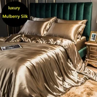 mulberry silk luxury bedding set with fitted sheet high end 100 silk satin bedding sets soft smooth solid color quilts cover