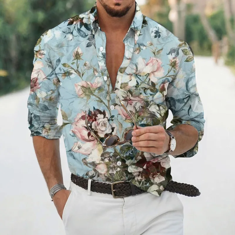 Luxury Hawaiian Tropical Shirt For Men 3d Printed Floral Long Sleeve Blouse Beach Holiday Camisa Oversized Tops Tee Shirt Homme