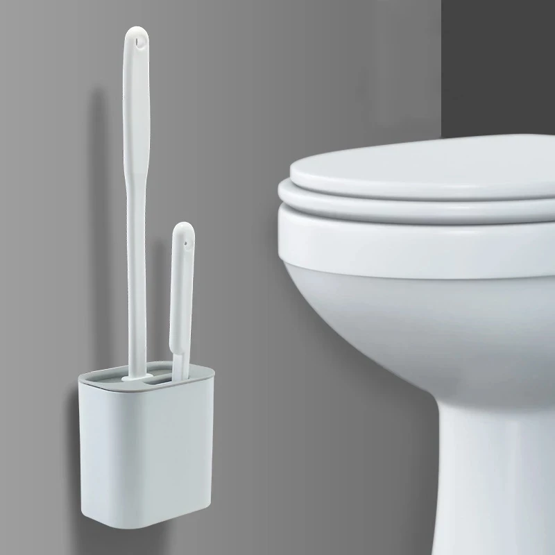 

Double brush dual purpose toilet brush household long handle soft rubber no dead angle cleaning practical silicone brush