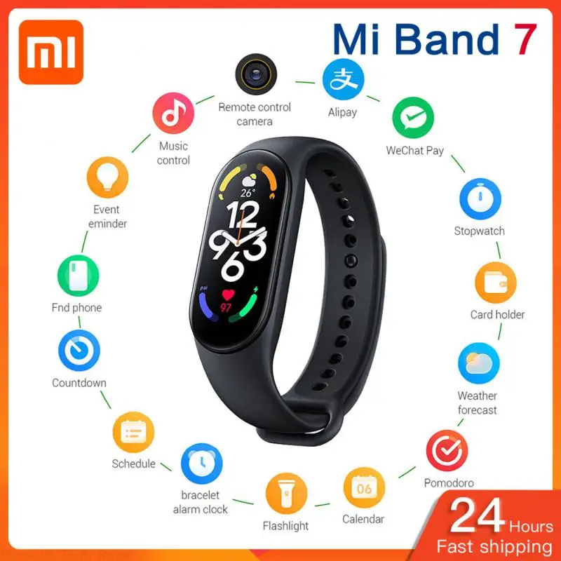 

Смарт-браслет Xiaomi Mi Band 7, фитнес-трекер с оксиметром в крови, умный Браслет 1,62 дюйма, 6 цветов, AMOLED экран, Bluetooth, водонепроницаемый Miband 7