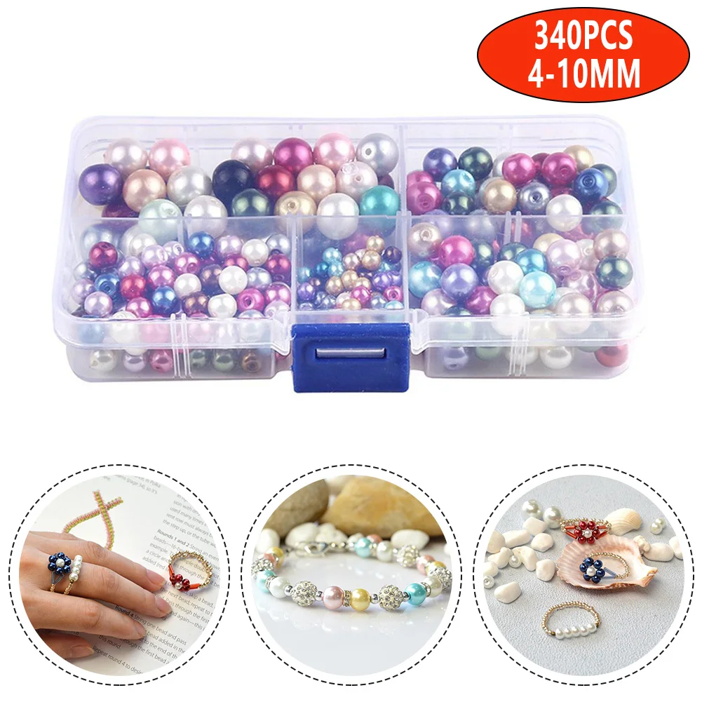 

340pcs Pearlized Round Glass Pearl Beads DIY Craft Earring Bracelet Necklace Jewelry Making Dyed Mixed Color 4-10mm Bead